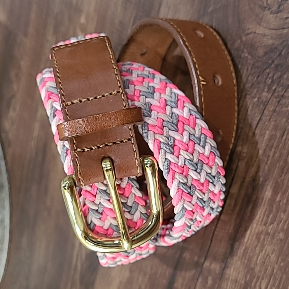 J Crew Pink/Gray/White Stretchy Belt Leather M